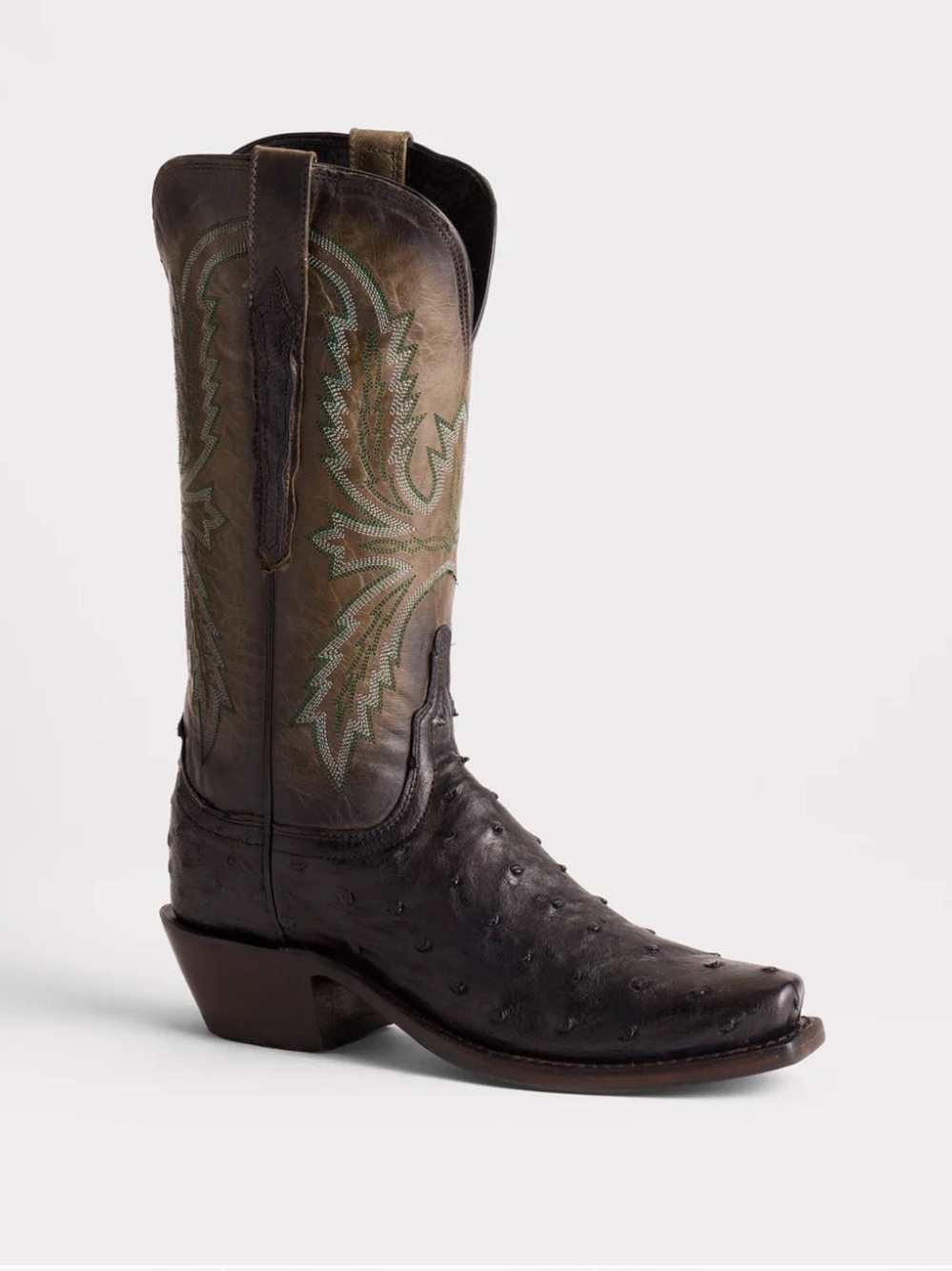 Lucchese Brown and Olive Ostrich-Textured Western Heeled Boot - Picture 3 of 9